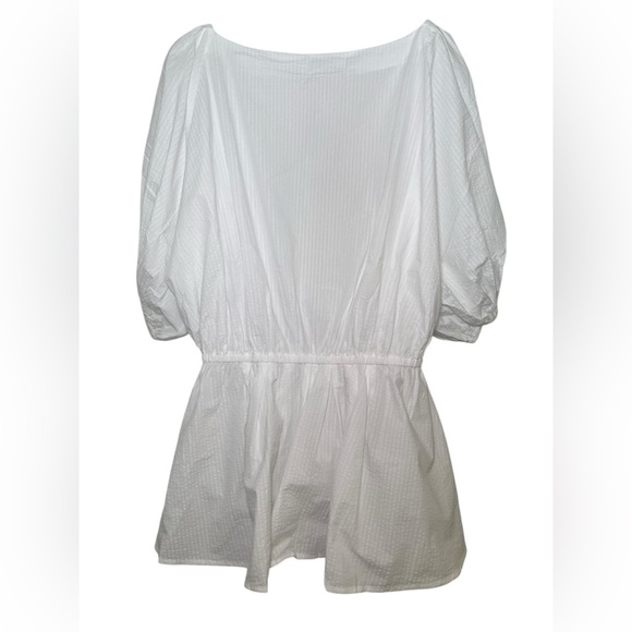 Harshman Barnes White Cotton Peplum Blouse Plus Size 3X NWT Puff Sleeve Top - Picture 3 of 6